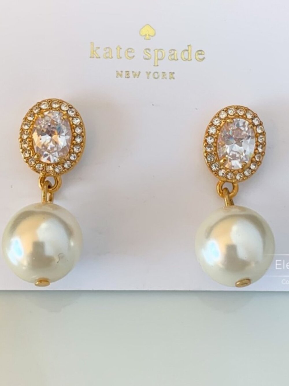 Kate Spade Crystal Pearl Drop Earrings Gold Tone Elegant Statement
